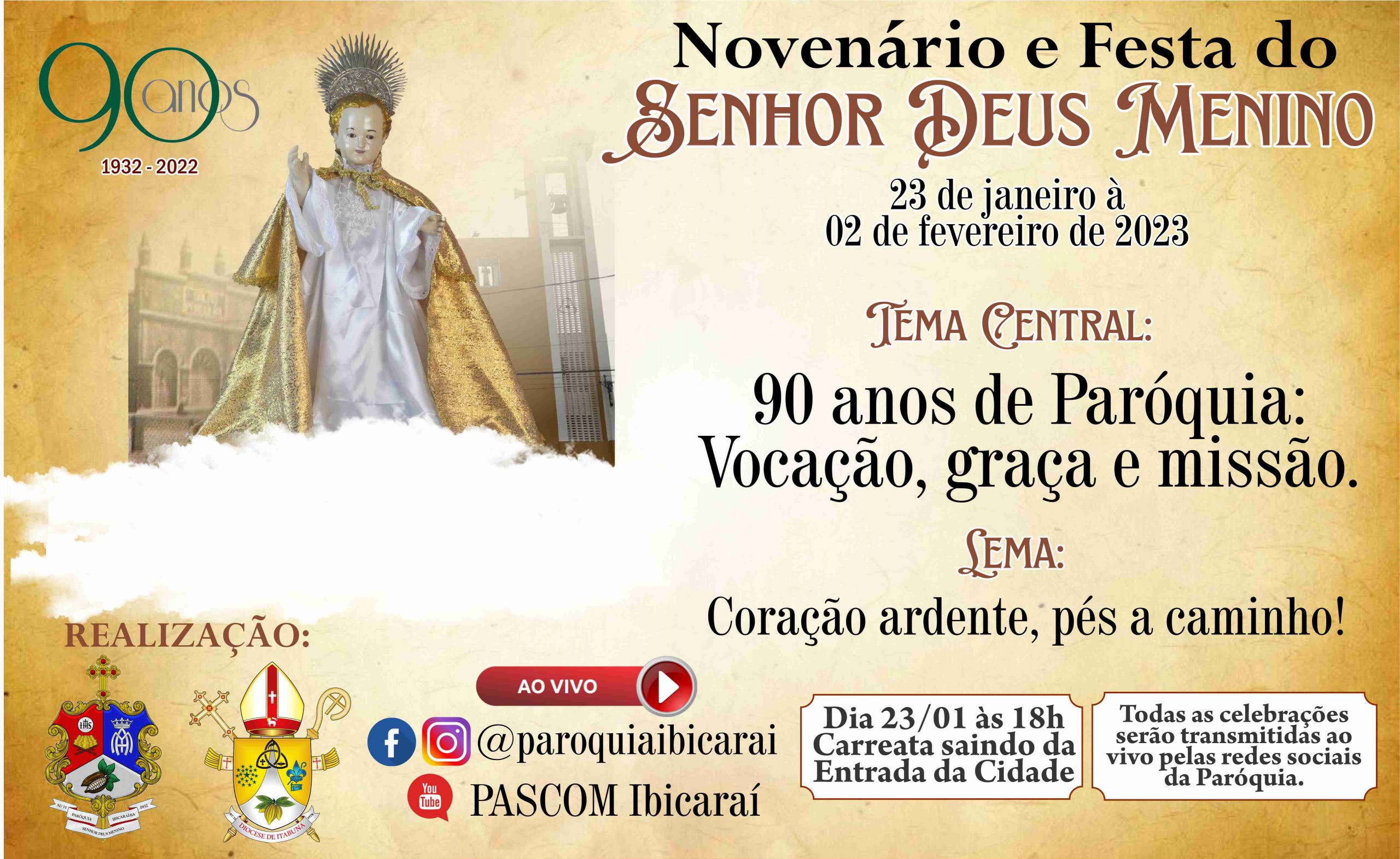IBICARAÍ – Paróquia Senhor Deus Menino divulga programação da festa do padroeiro.